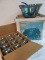 Indiana Glass Blue Carnival Glass Punchbowl with 12 Cups in Original Box
