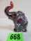 Fenton Ruby Carnival Glass Hand Painted Elephant, Artist Signed
