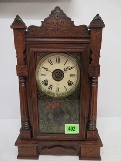 Antique Victorian Gilbert Black Walnut Mantle Clock