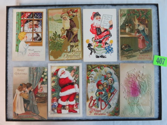 Lot of (8) Antique Christmas Santa Claus Postcards