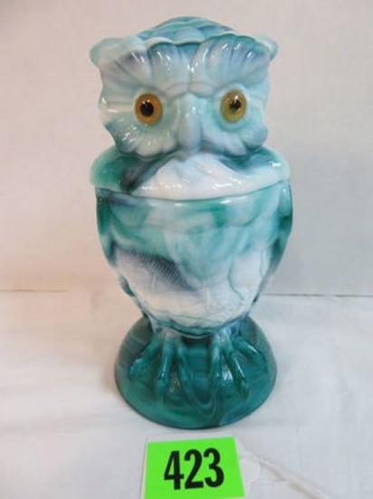 Imperial 7" Green Slag Glass Figural Owl Candy Dish