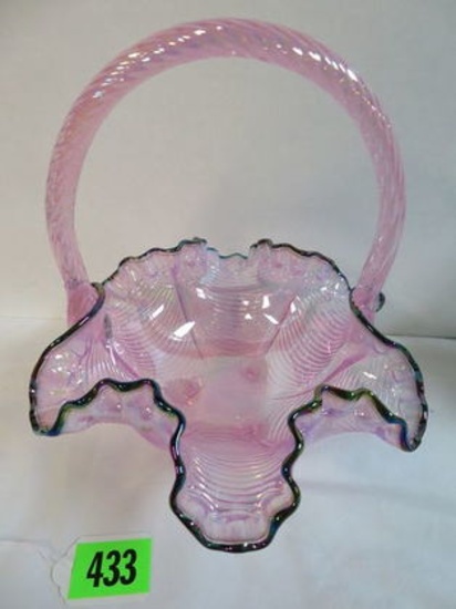 Fenton Pink Carnival Glass 9" Drapery Basket