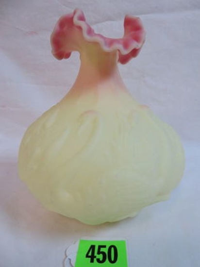 Beautiful Fenton Burmese Swan Vase