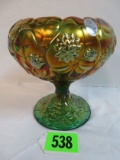 Fenton Green Carnival Glass Waterlily Compote Rosebowl