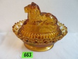 Imperial Amber Nesting Lion Covered Dish