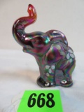 Fenton Ruby Carnival Glass Hand Painted Elephant, Artist Signed