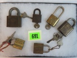 Lot of (6) Vintage Brass Locks with Keys Inc. Yale, Hurd and Others