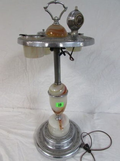 Outstanding Art Deco Chrome And Agate Ashtray Stand