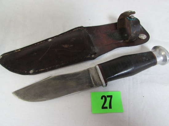 Vintage Cattaraugus Wwii Era Leather Handle Fighting Knife In Orig. Sheath