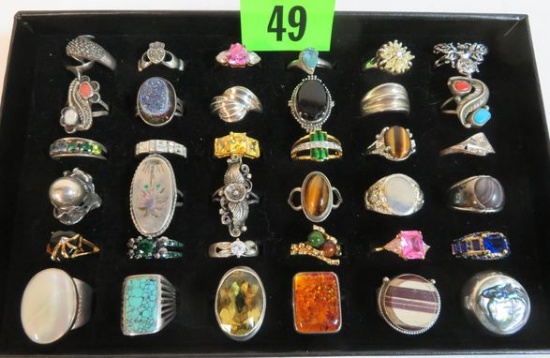 Case Lot Of 27 Vintage Sterling Silver Rings