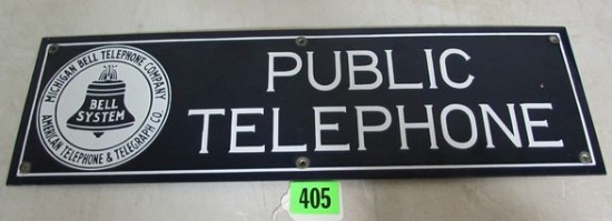 Antique Michigan Bell Public Telephone Porcelain Sign 6 X 19"