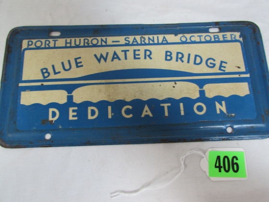 Rare 1938 Blue Water Bridge Dedication License Plate