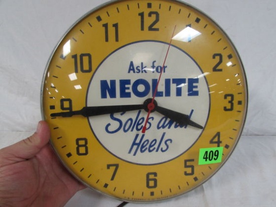 Antique Neolite Soles & Heels Shoe Store Advertising Clock 12"