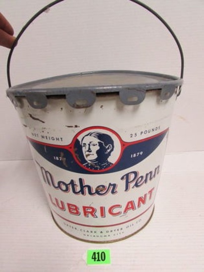 Antique Mother Penn 25 Lb. Grease/ Lubricant Bucket/ Can