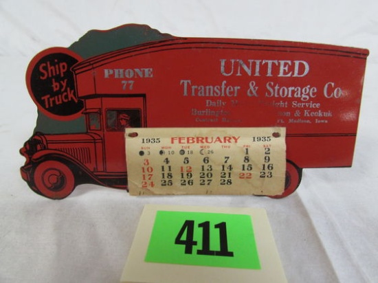 Outstanding Antique Tin Advertising Desk Calendar United Transfer & Storage Co.