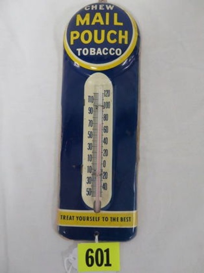Antique Mail Pouch Tobacco 9" Metal Thermometer