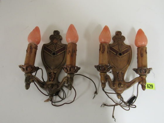 Pair of Antique Signed Markel Cast Iron Wall Sconce Fixtures
