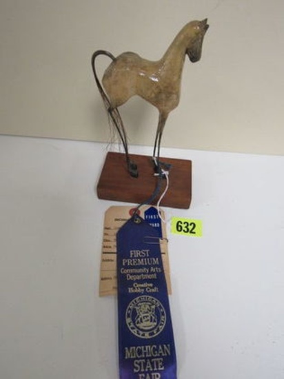 Vintage 8" Paper Mache Folk Art Horse, 1st Prize MI State Fair