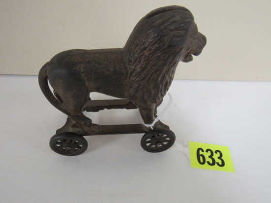 Antique AC Williams Lion on Wheels Cast Iron Coin Bank