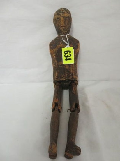 Antique Hand Carved Folk Art Doll with Jointed Legs