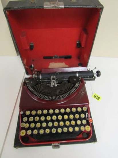 Antique Art Deco Remington Typewriter in Original Case in Red