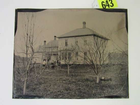 Large Tin Type Photo of Family in Front of Farmhouse
