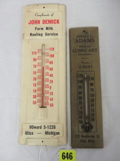 Lot of (2) Antique Advertising Thermometers (Michigan)