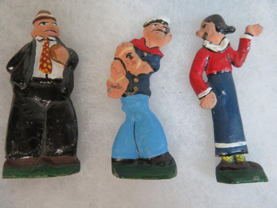 Rare Antique 1920s Popeye Lead Figure Set, Inc. Popeye, Olive Oyl, and Wimpy