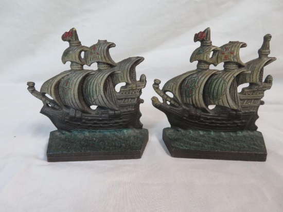 Antique Spanish Galleon Ship Cast Iron Bookends