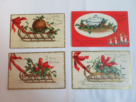 Lot of (4) Antique Signed Clapsaddle Christmas Postcards
