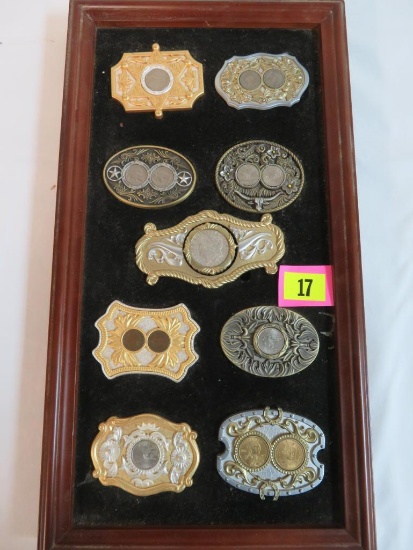 Collection of (9) US Coin Belt Buckles Inc. 1921 Morgan Silver Dollar