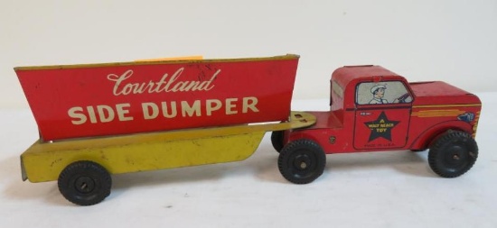 Vintage 1940's/50's Courtland 12" Litho Steel/ Tin Side Dumper Truck