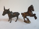 (2) Antique Cast Iron Still Banks Donkey, Rearing Horse