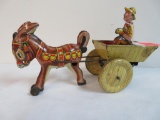 Vintage Marx Tin Wind Up Wagon w/ Farmer & Donkey