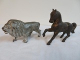 (2) Antique Cast Iron Still Banks Horse, Lion
