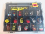 Case with 18 HO Scale Slot Cars (Mostly Tyco)