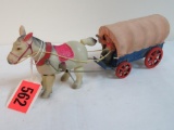 Excellent Occupied Japan Tin & Celluliod Key Wind Covered Wagon w/ Horse