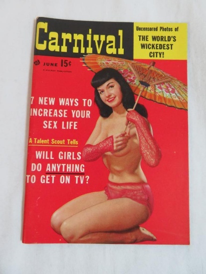 Carnival (June, 1956) Men's Pocket Size Pin-Up Magazine Betty Page