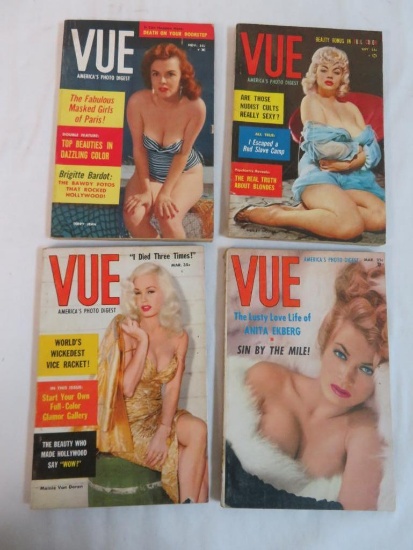 (4) 1950's Vue Men's Pin-Up Digests Mamie Van Doren, Anita Ekberg+