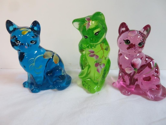 Lot of (3) Fenton Hand Painted Art Glass Cats