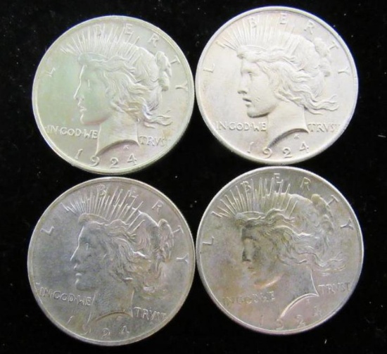 (4) 1924 Peace Silver Dollars