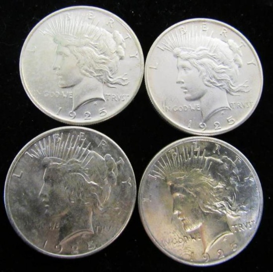 (4) 1925 Peace Silver Dollars