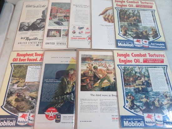 Lot of (9) WWII Era 1940's Gas & Oil Advertising Magazine Print Ads w/ Military Images Inc.