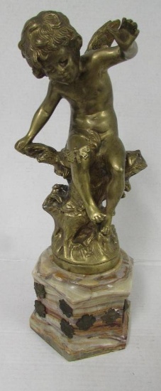 Beautiful Brass 16" Cherub and Butterfly on Marble Base