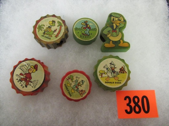 Collection (6) Antique Bakelite Disney Pencil Sharpeners