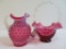 Lot of (2) Fenton Cranberry Opalescent Hobnail Pieces, Inc. Basket & Pitcher