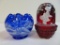 Lot of (2) Fenton Art Glass Hand Painted Pieces, Inc. Ruby Fairy Lamp & Cobalt Blue Rose Bowl