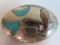 Vintage Western Belt Buckle with Enameled Eagle and Turquoise Chips, Signed CB