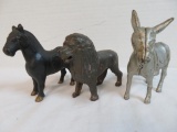 Lot of (3) Antique Cast Iron Still Banks, Inc. Lion, Horse and Mule