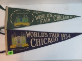 Lot of (2) 1933-1934 Chicago World's Fair Felt Pennants